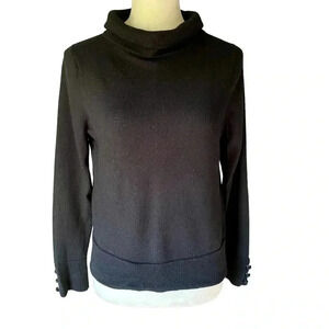 Talbots Pure Merino Wool Black Cowl Neck Sweater Long Sleeve Women Size L